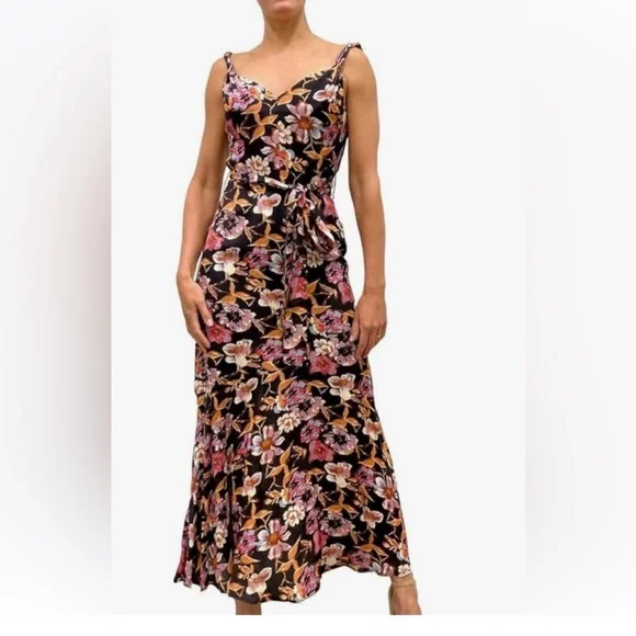 Sam Edelman Black Maxi Dress with Pink and Orange Floral